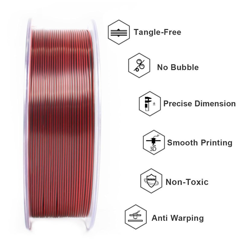 Geeetech Silk PLA Tri Color Filament 1.75mm 3D Printer Filament, Coextrusion Red Gold Black Tri-Colors Metal-Like Shiny Silk PLA Filament, 1kg (2.2lbs) 1 Spool, Dimensional Accuracy +/- 0.02 mm - Image 3